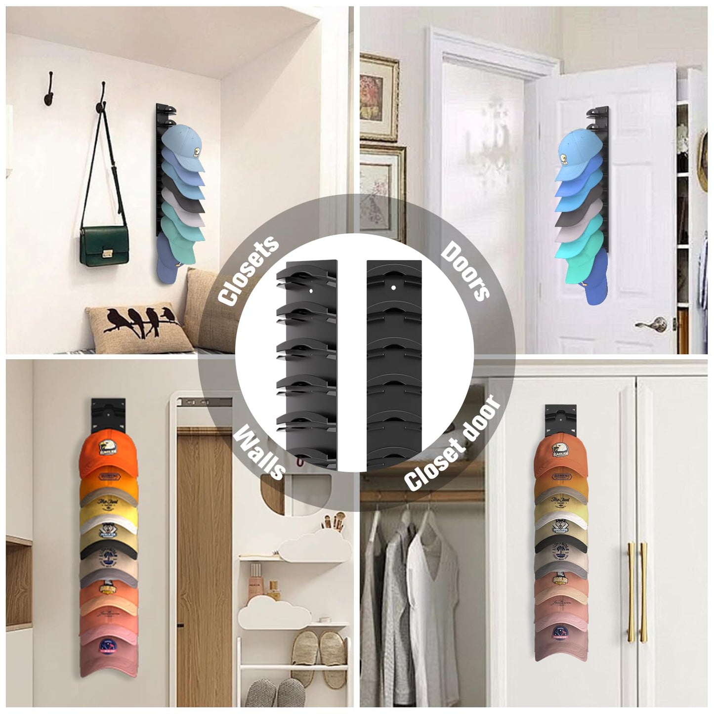 🧢 2-Pack Hat Organizer – Multilayer Wall & Door Storage Holder with Dual Mounting Options🏠