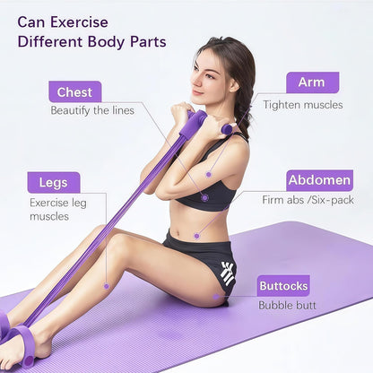 ⬆️Sculpt Your Body at Home! 🏠 4-Tube Power Pedal Resistance Band ✨ Tone Up Fast! 💪