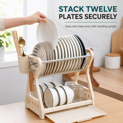 🍽️ 2026 BESTSELLER 🥳 Multi-Layer Steel Dish Drying Rack – Vertical Storage, Drip Tray, Tool-Free Install ✨