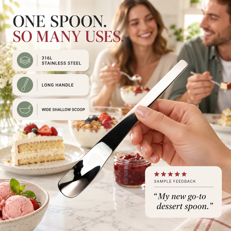 up🥄 Long-Handle Stainless Steel Dessert Spoon