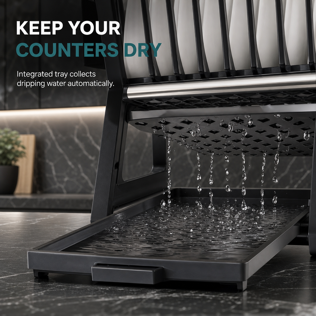 🍽️ 2026 BESTSELLER 🥳 Multi-Layer Steel Dish Drying Rack – Vertical Storage, Drip Tray, Tool-Free Install ✨