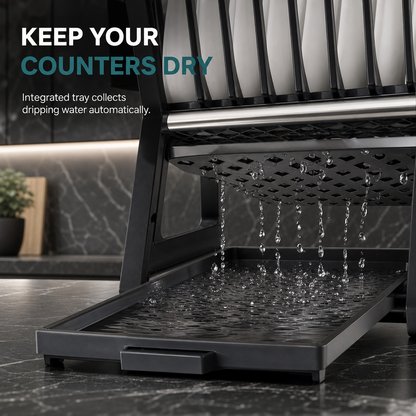 🍽️ 2026 BESTSELLER 🥳 Multi-Layer Steel Dish Drying Rack – Vertical Storage, Drip Tray, Tool-Free Install ✨