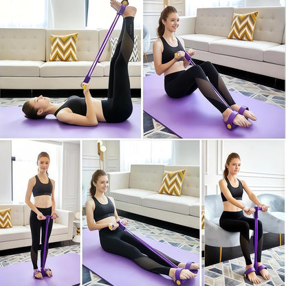⬆️Sculpt Your Body at Home! 🏠 4-Tube Power Pedal Resistance Band ✨ Tone Up Fast! 💪