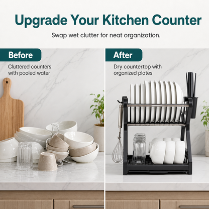 🍽️ 2026 BESTSELLER 🥳 Multi-Layer Steel Dish Drying Rack – Vertical Storage, Drip Tray, Tool-Free Install ✨