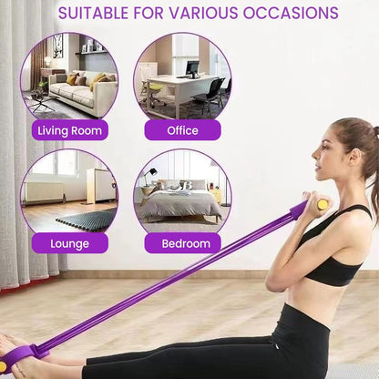 ⬆️Sculpt Your Body at Home! 🏠 4-Tube Power Pedal Resistance Band ✨ Tone Up Fast! 💪