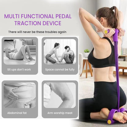 ⬆️Sculpt Your Body at Home! 🏠 4-Tube Power Pedal Resistance Band ✨ Tone Up Fast! 💪