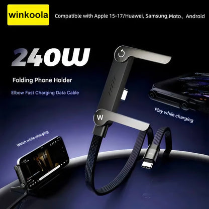 ⚡MFi-Certified 2-in-1 Fast Charging Cable with Built-In Phone Stand – Ultra-Fast 240W Power, Official Apple Authorized✅
