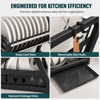 🍽️ 2026 BESTSELLER 🥳 Multi-Layer Steel Dish Drying Rack – Vertical Storage, Drip Tray, Tool-Free Install ✨