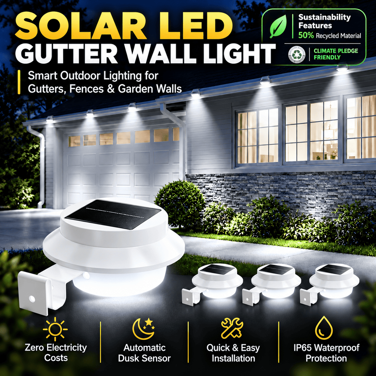 ☀️ 50% OFF! 💡 Solar LED Gutter Wall Light – Waterproof LED Fence & Wall Lights, Easy Clip-On Installation🌙🏡
