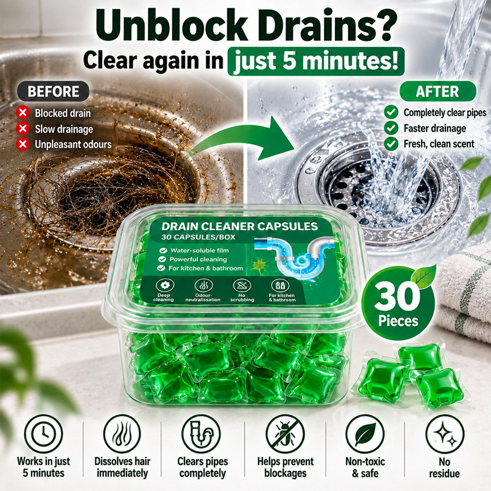 up✅ 30 Drain Cleaner Capsules – Tackles Hair, Grease & Blockages in Just 5 Minutes