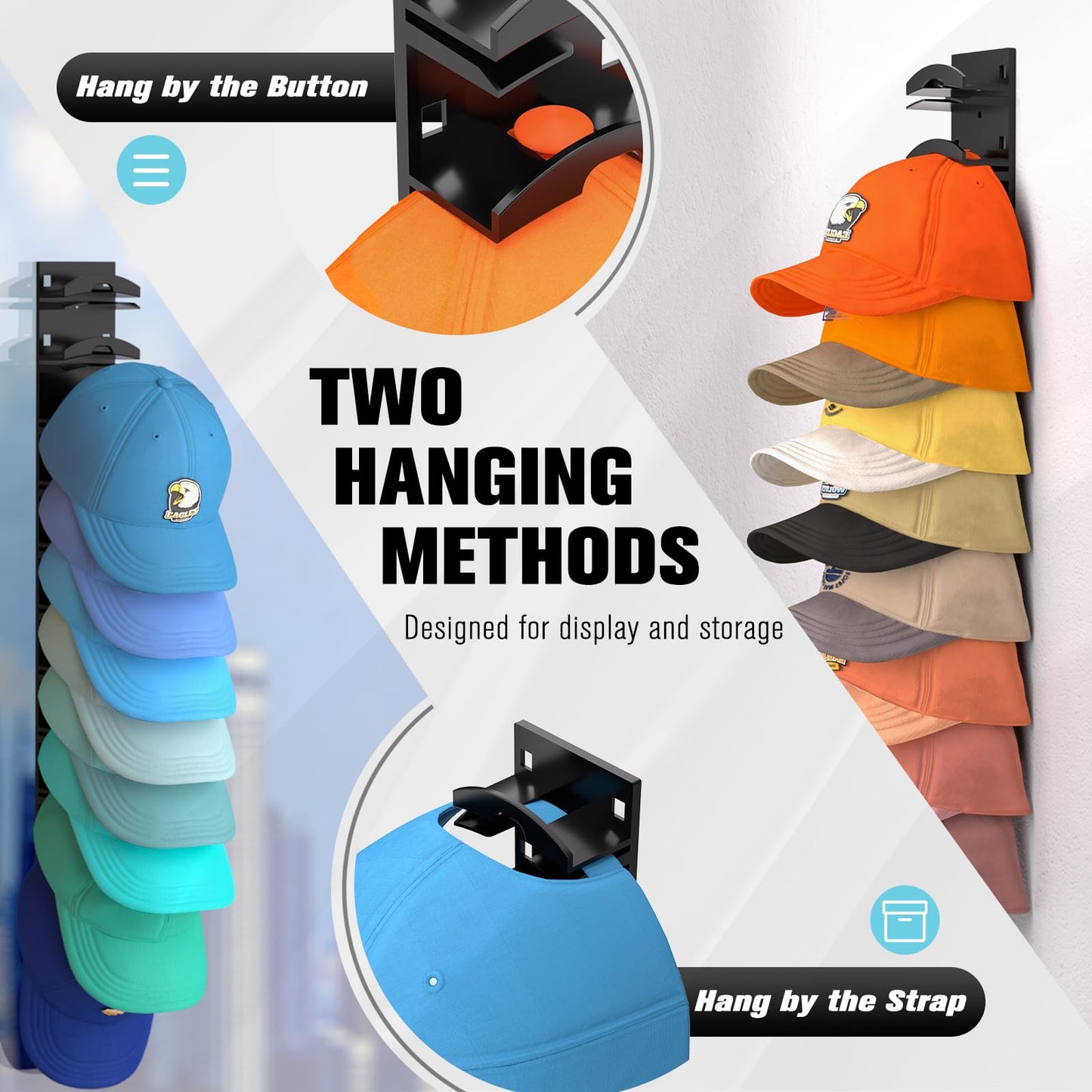 🧢 2-Pack Hat Organizer – Multilayer Wall & Door Storage Holder with Dual Mounting Options🏠